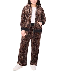 Vince Camuto Plus Velour Animal-Print Zip-Front Hoodie Jacket