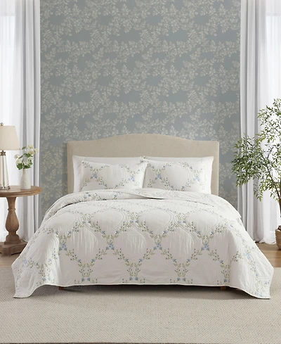 Laura Ashley Floral Embroidery Cotton 3-Pc. Quilt Set