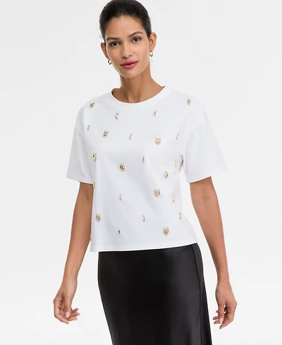I.n.c. International Concepts Women's Cotton Embellished Tee, Macy's Exclusive