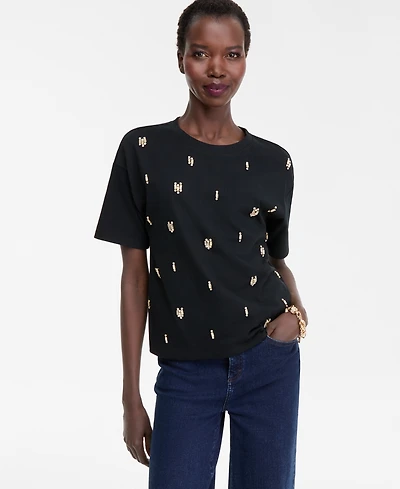 I.n.c. International Concepts Women's Cotton Embellished Tee, Macy's Exclusive