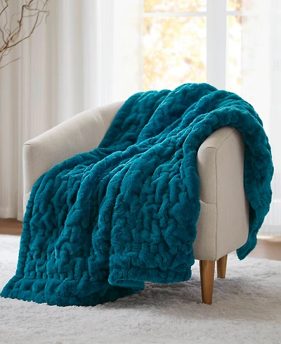 Madison Park Ruched Reversible Faux-Fur Throw, 50" x 60"