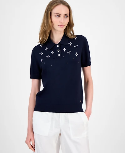 Tommy Hilfiger Women's Embellished Polo Sweater