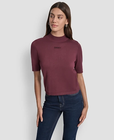 Dkny Jeans Petite Mock-Neck Embellished-Logo Sweater