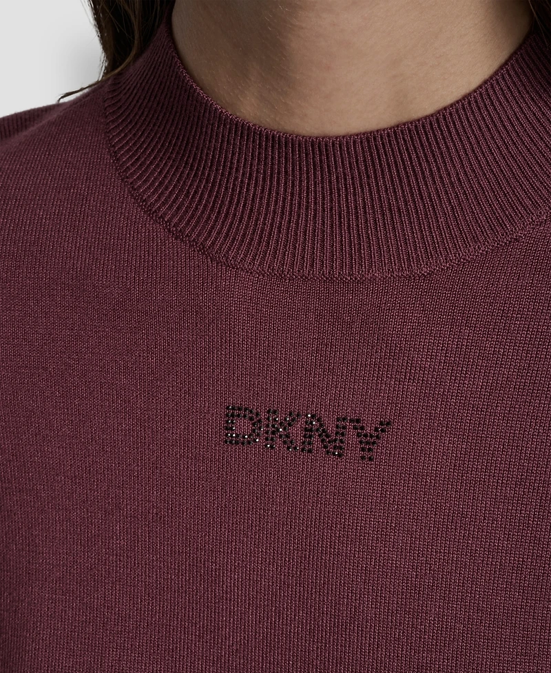 Dkny Jeans Petite Mock-Neck Embellished-Logo Sweater