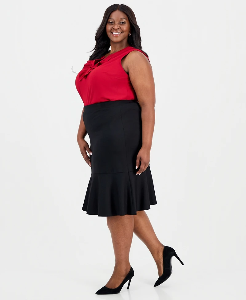 Kasper Plus Pull-On Ruffle-Hem Compression Skirt