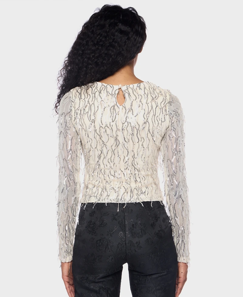 Alex & Sophia Women's Fringe Detail Long Sleeve Top