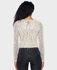 Alex & Sophia Women's Fringe Detail Long Sleeve Top