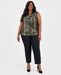Kasper Plus Foil-Print Knot-Front Top