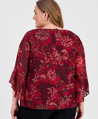 Kasper Women's Plus Floral Ruffle Sleeve Top