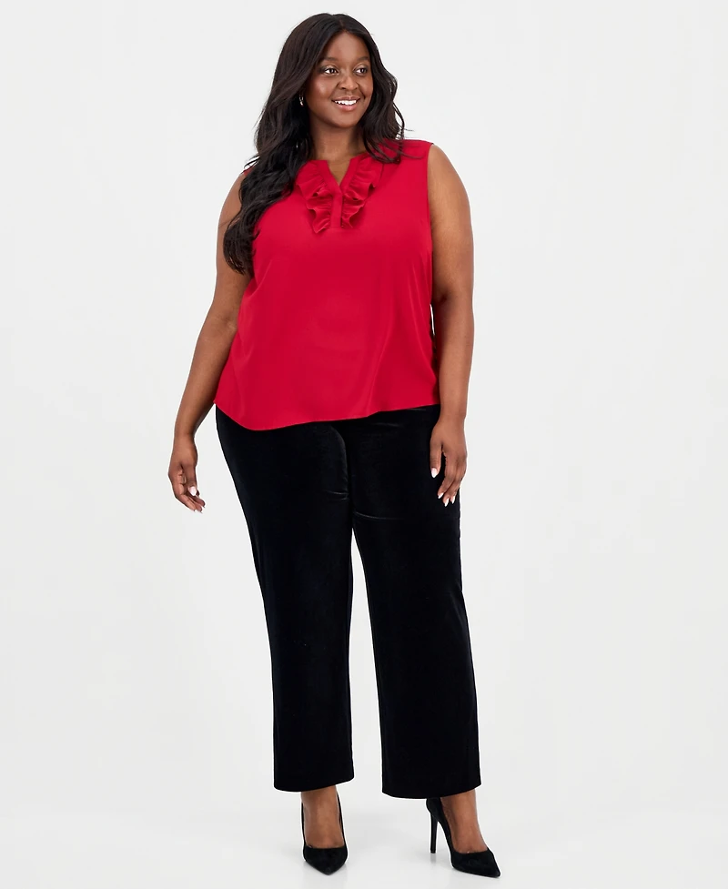 Kasper Plus Ruffle-Front Sleeveless Top