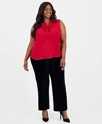 Kasper Plus Ruffle-Front Sleeveless Top