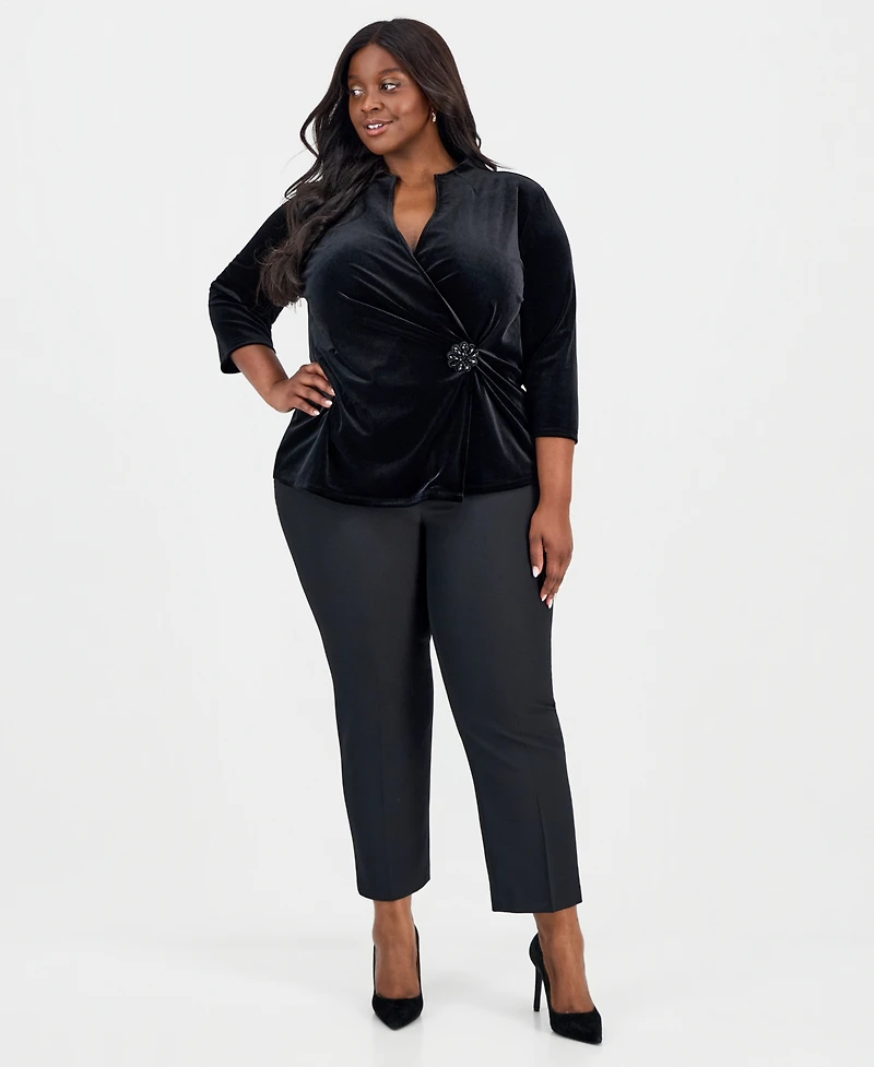 Kasper Plus Velvet Embellished Wrap Top