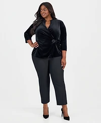Kasper Plus Velvet Embellished Wrap Top
