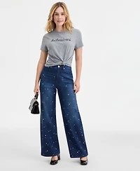 On 34th Women's Midnight-Wash Embellished Wide-Leg Jeans, Macy's Exclusive