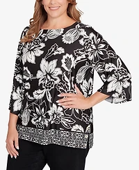 Ruby Rd. Plus Floral Geo Border Knit Top