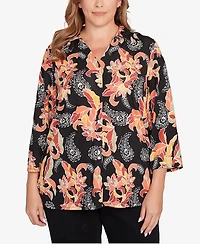 Ruby Rd. Plus Shirt Collar Floral Paisley Button Front Top