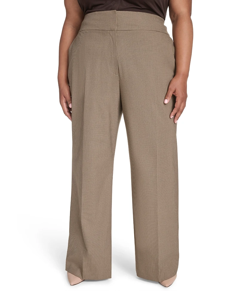 Calvin Klein Plus Check-Print Wide-Leg Pants