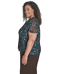Calvin Klein Plus Printed V-Neck Flutter-Sleeve Blouse