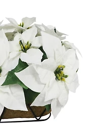 Puleo 24" Pre-Lit Artificial White Poinsettia Window Box Decor