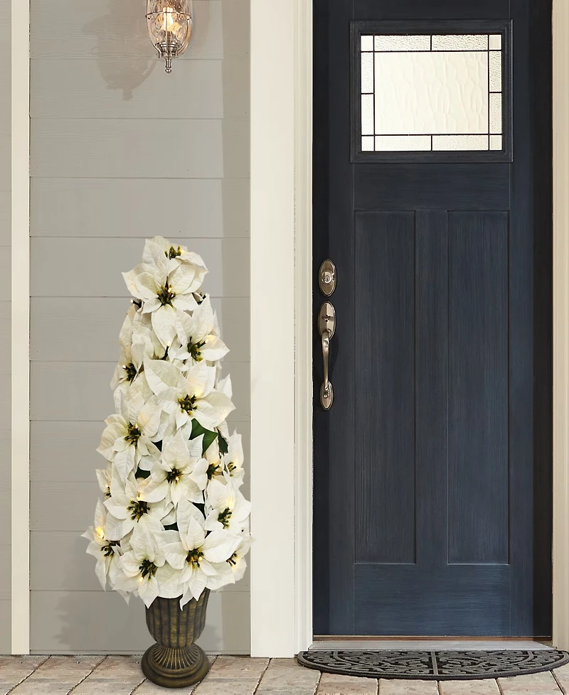 Puleo 36" Pre-Lit Artificial Potted White Poinsettias