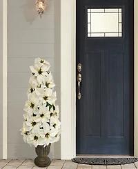 Puleo 36" Pre-Lit Artificial Potted White Poinsettias