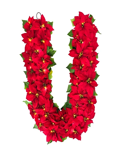 Puleo 12" Pre-Lit Artificial Poinsettia Garland