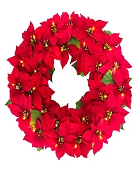 Puleo 24" Pre-Lit Artificial Red Poinsettia Wreath