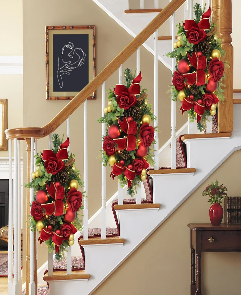 Puleo 28" Artificial Pre-Lit Adorned Banister Swag