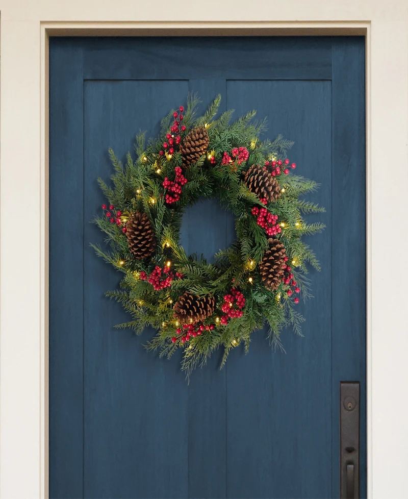 Puleo 24" Pre-Lit Adorned Battery-Operated Wreath