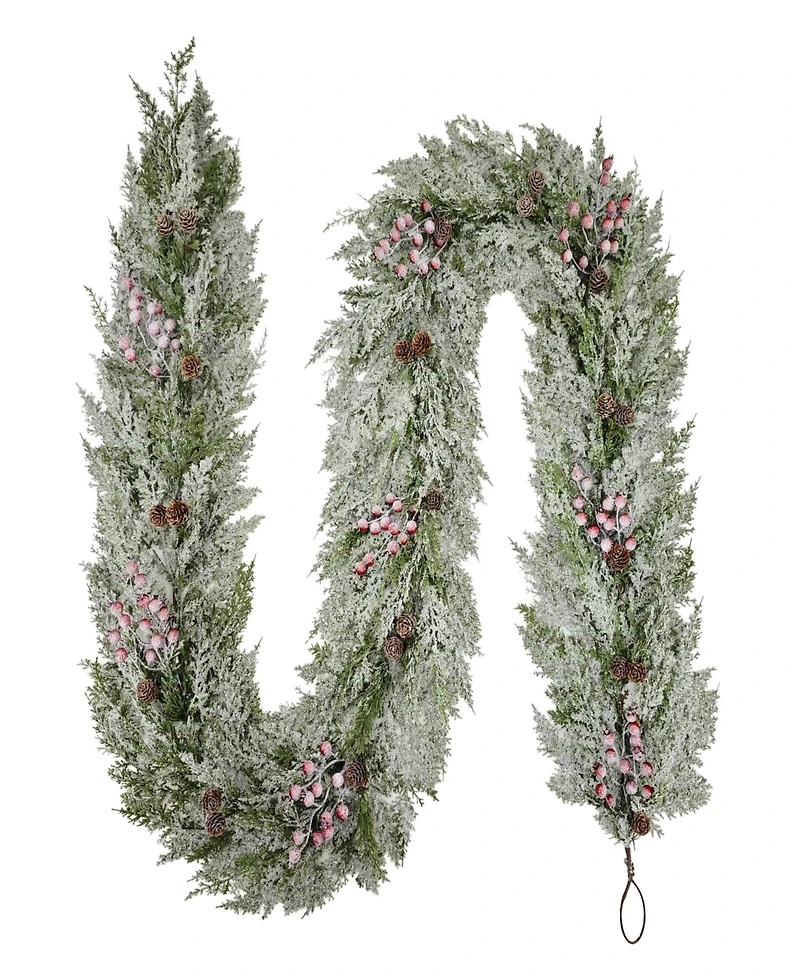 Puleo 10" Artificial Flocked Garland Adorned with Pinecones and Red Berries
