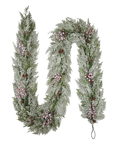 Puleo 10" Artificial Flocked Garland Adorned with Pinecones and Red Berries