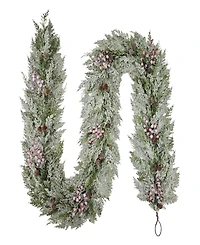 Puleo 10" Artificial Flocked Garland Adorned with Pinecones and Red Berries