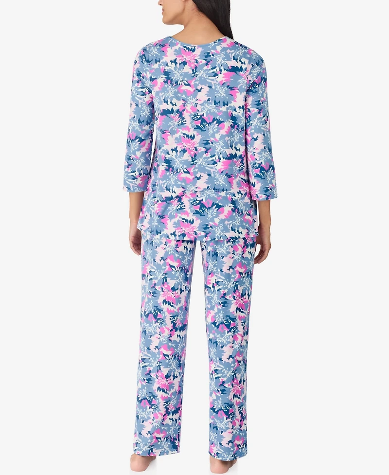 Ellen Tracy Women's 2-Piece 3/4-Sleeve Top and Pants Pajama Set