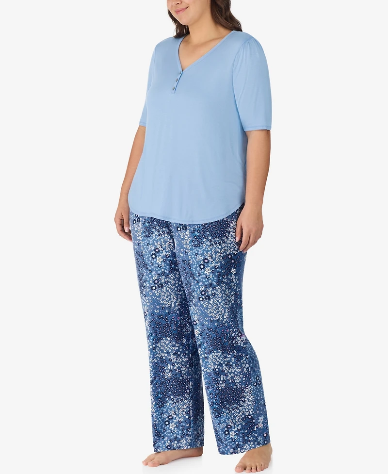 Ellen Tracy Plus 2-Piece V-Neck Top and Pants Pajama Set