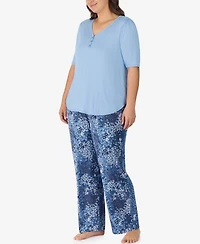 Ellen Tracy Plus 2-Piece V-Neck Top and Pants Pajama Set