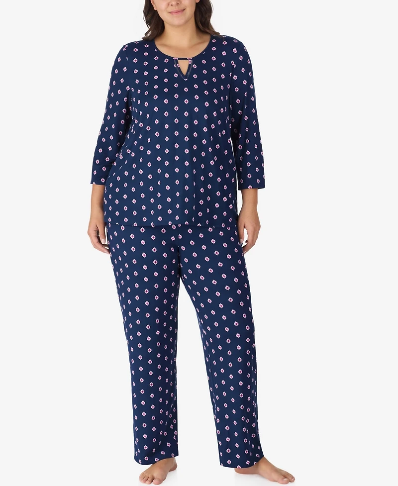 Ellen Tracy Plus 2-Piece 3/4-Sleeve Top and Pants Pajama Set