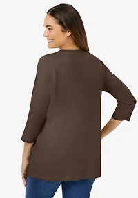 Woman Within Plus Perfect Three-Quarter Sleeve V-Neck Tee