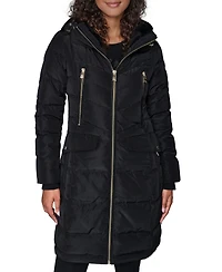Karl Lagerfeld Paris Women's Hooded Luxe Twill Detail Puffer Coat