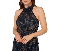 Adrianna Papell Women's Beaded Petal Sleeveless Maxi Dress
