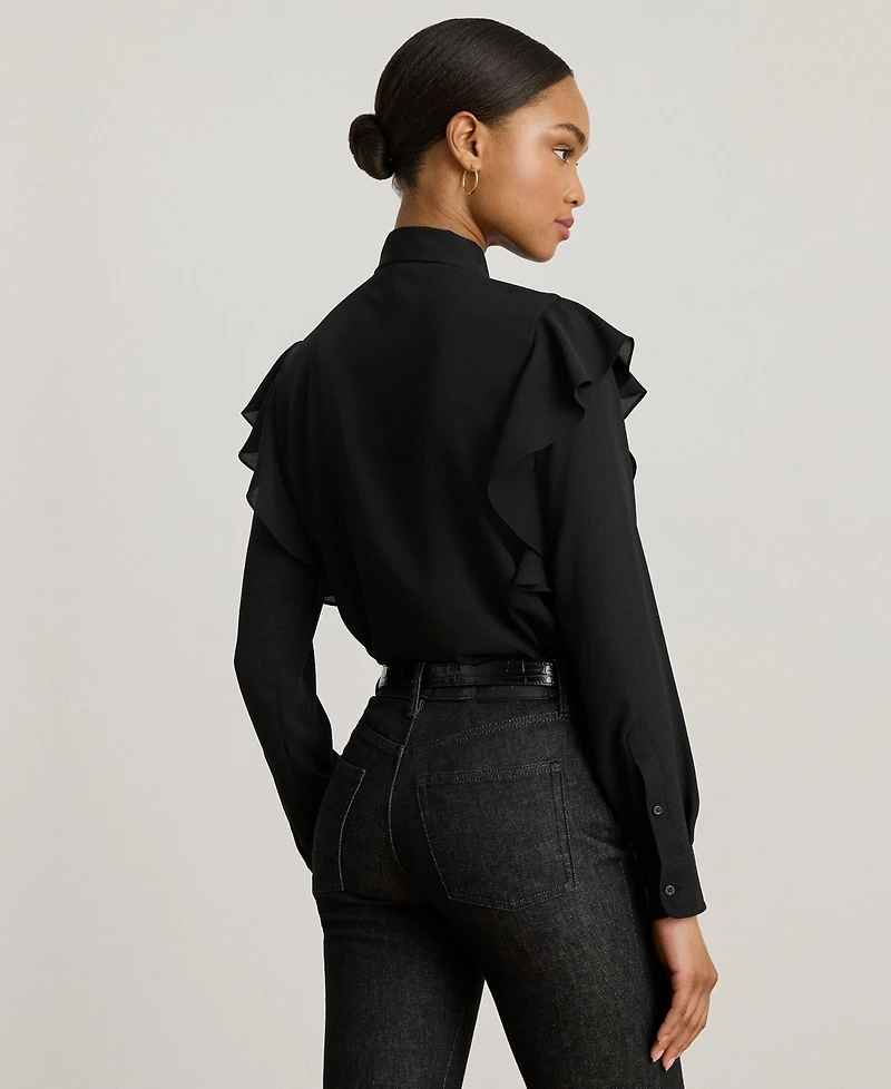 Lauren Ralph Women's Ruffle Detail Tie-Neck Blouse