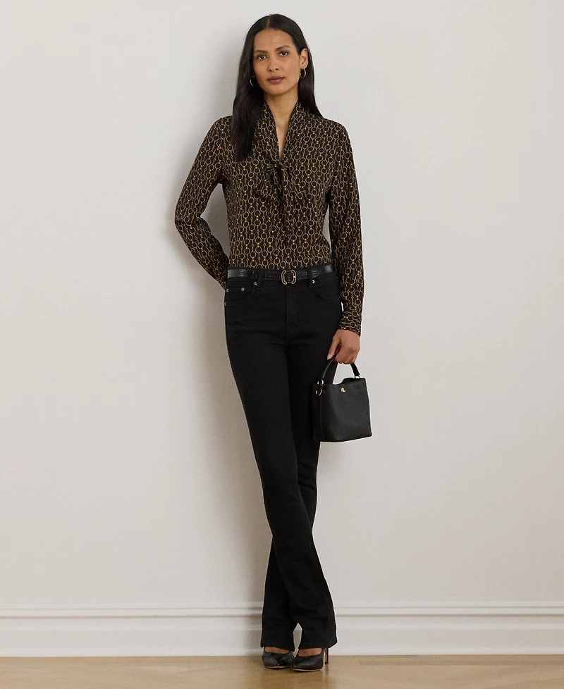 Lauren Ralph Women's Chain-Print Tie-Neck Blouse