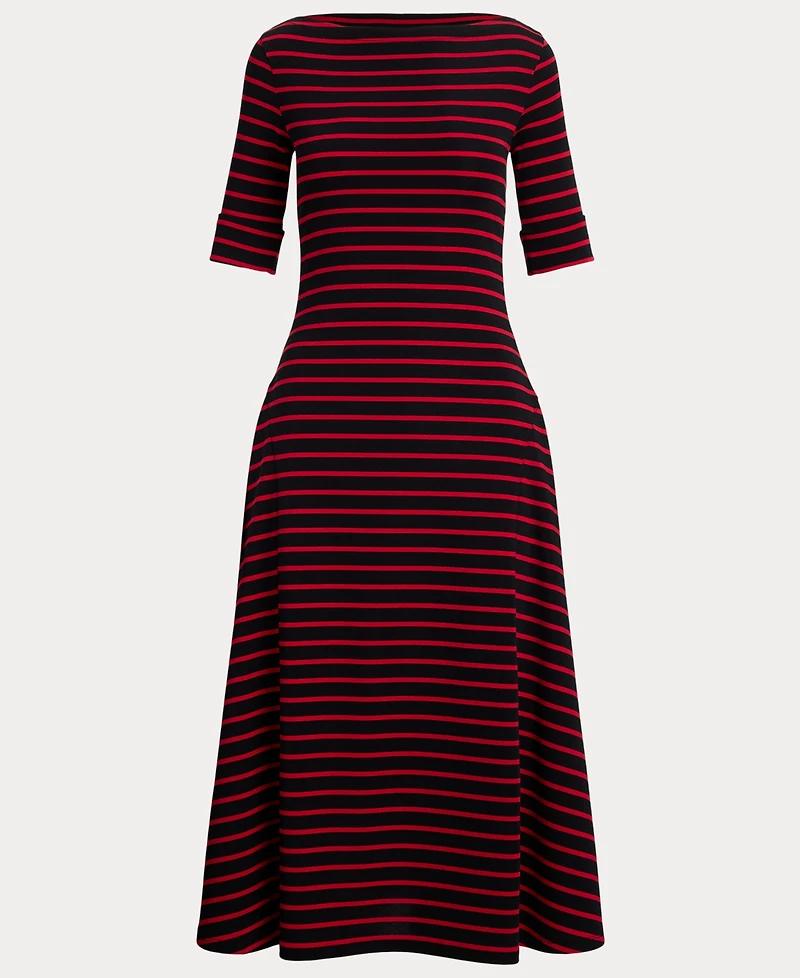 Lauren Ralph Women's Striped Stretch Cotton Midi Dress