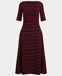 Lauren Ralph Women's Striped Stretch Cotton Midi Dress