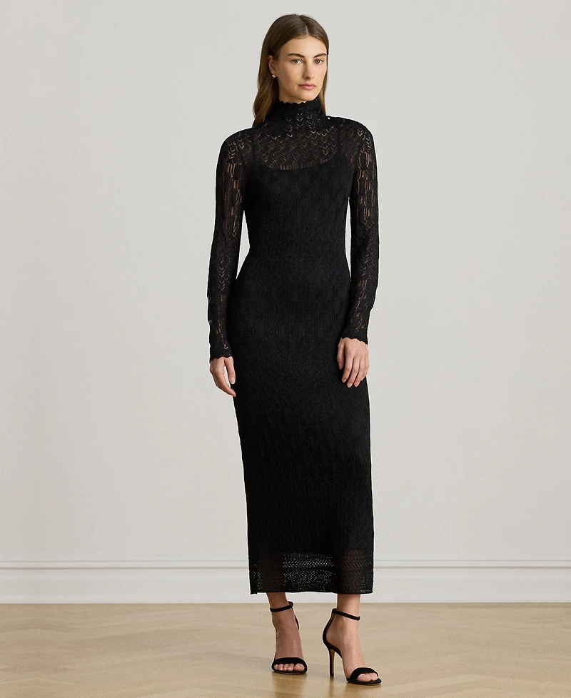 Lauren Ralph Women's Pointelle-Knit Turtleneck Sweater Dress
