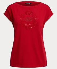 Lauren Ralph Women's Sequin Detail Boat Neck Jersey T-Shirt