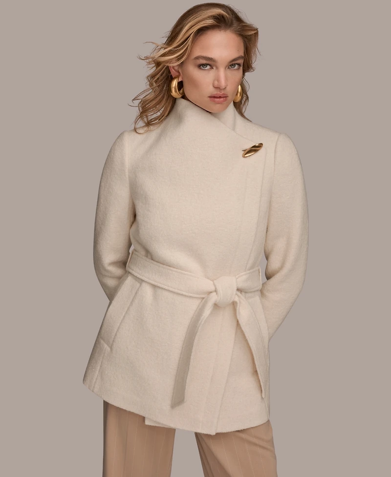 Donna Karan New York Women's Wing Collar Belted Coat