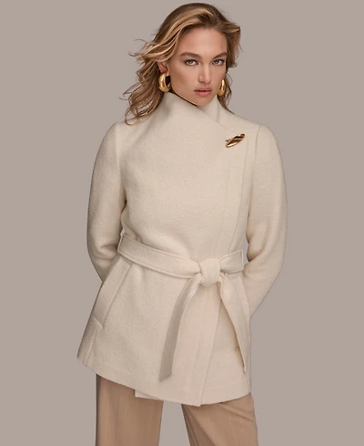 Donna Karan New York Women's Wing Collar Belted Coat