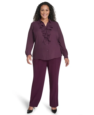 Calvin Klein Plus Long Sleeve Ruffle Front Top