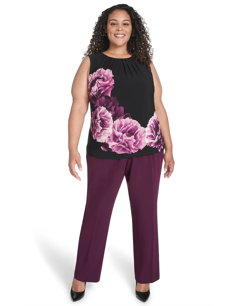 Calvin Klein Plus Printed Pleat Detail Sleeveless Top