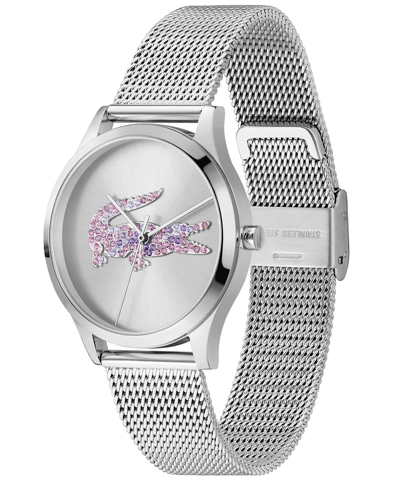 Lacoste Women's Crocodelle Silver Tone Stainless Steel Mesh Bracelet Watch, 36mm
